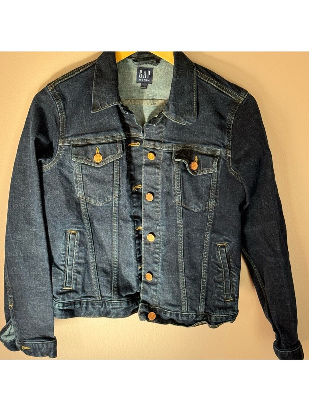 Gap Women Long Sleeve Denim Jacket Blue Small Copper Accents